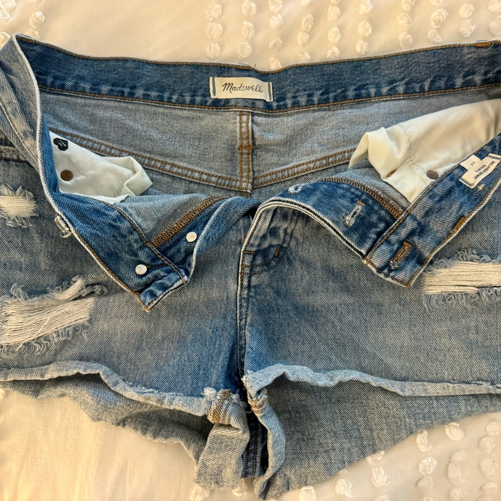 Madewell Light Blue Distressed Denim Shorts